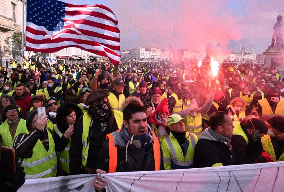 People march on January 5, 2019 in La Rochelle during a demonstration called by the yellow vests (gilets jaunes) movement. (Getty/Photo Montage by Salon)