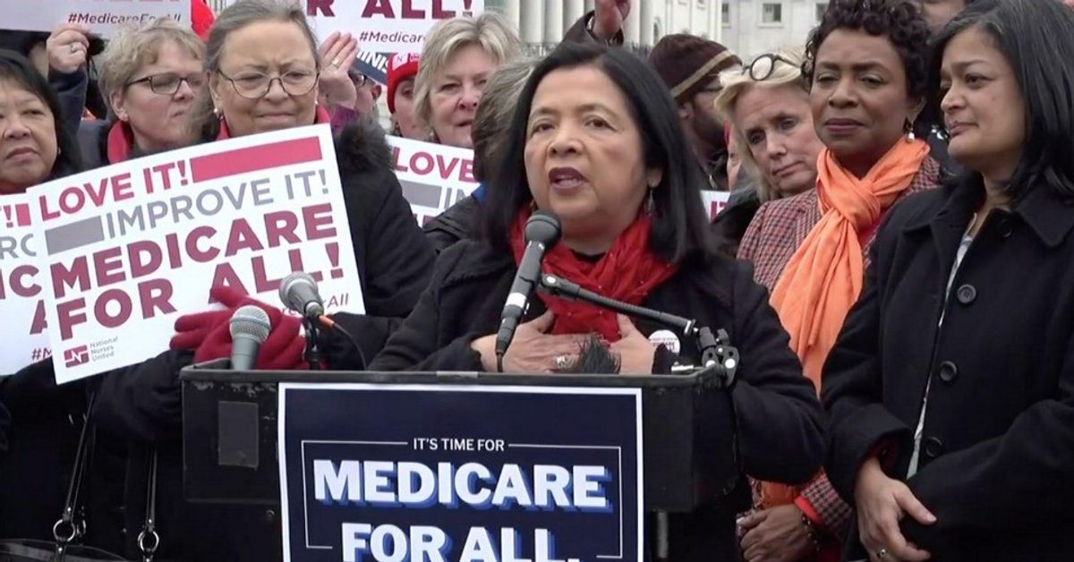 National Nurses United executive director Bonnie Castillo spoke on Capitol Hill on Wednesday in support of the Medicare for All bill. (Photo: @NationalNurses/Twitter) (@NationalNurses/Twitter)
