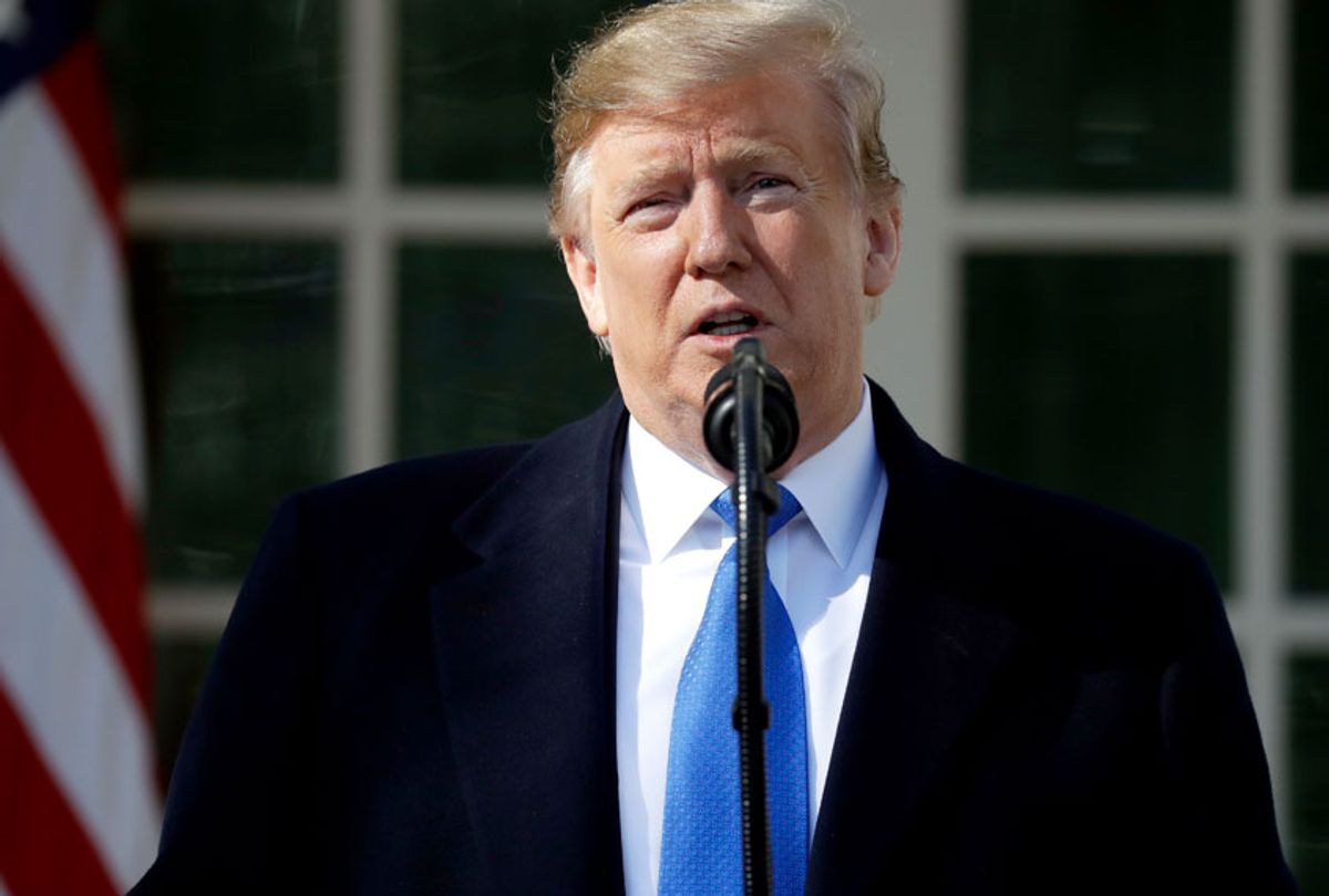 Donald Trump speaks during an event in the Rose Garden at the White House to declare a national emergency in order to build a wall along the southern border, Friday, Feb. 15, 2019, in Washington. (AP/Evan Vucci)