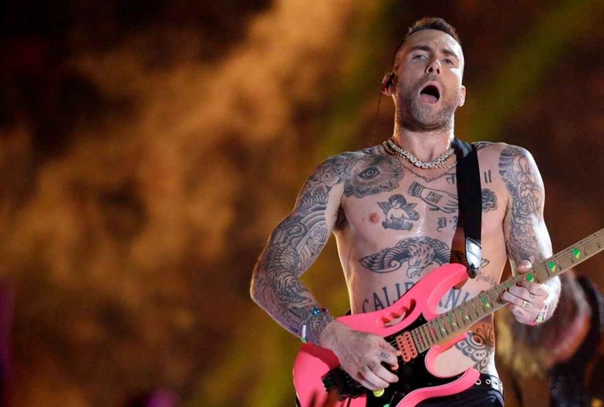 Adam Levine of Maroon 5 performs during halftime of the NFL Super Bowl 53 football game between the Los Angeles Rams and the New England Patriots Sunday, Feb. 3, 2019, in Atlanta. (AP/Mark Humphrey)