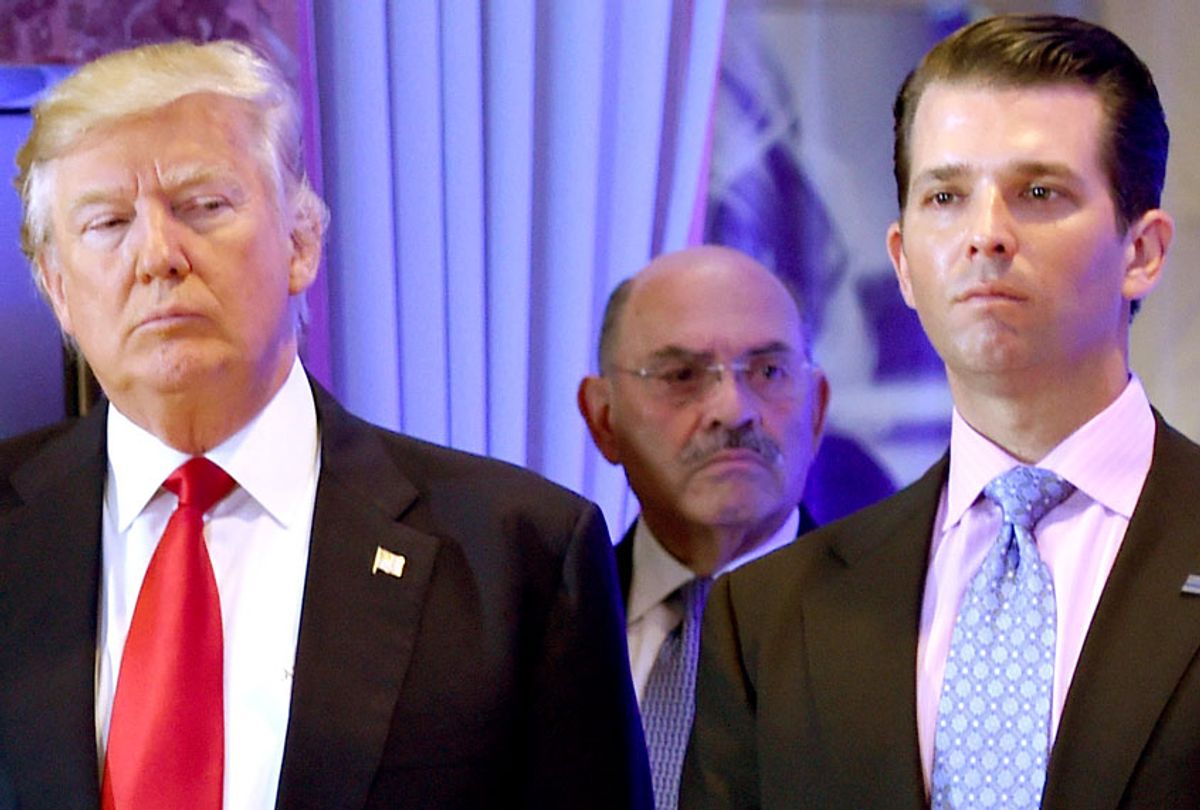 Allen Weisselberg behind Donald Trump and Donald Trump Jr. (Getty/Timothy A. Clary)