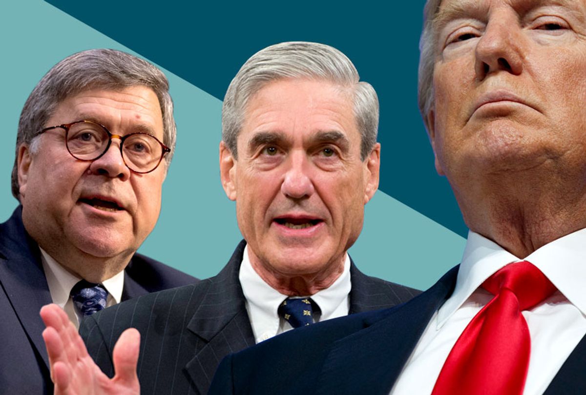 William Barr; Robert Mueller; Donald Trump (AP/Getty/Salon)