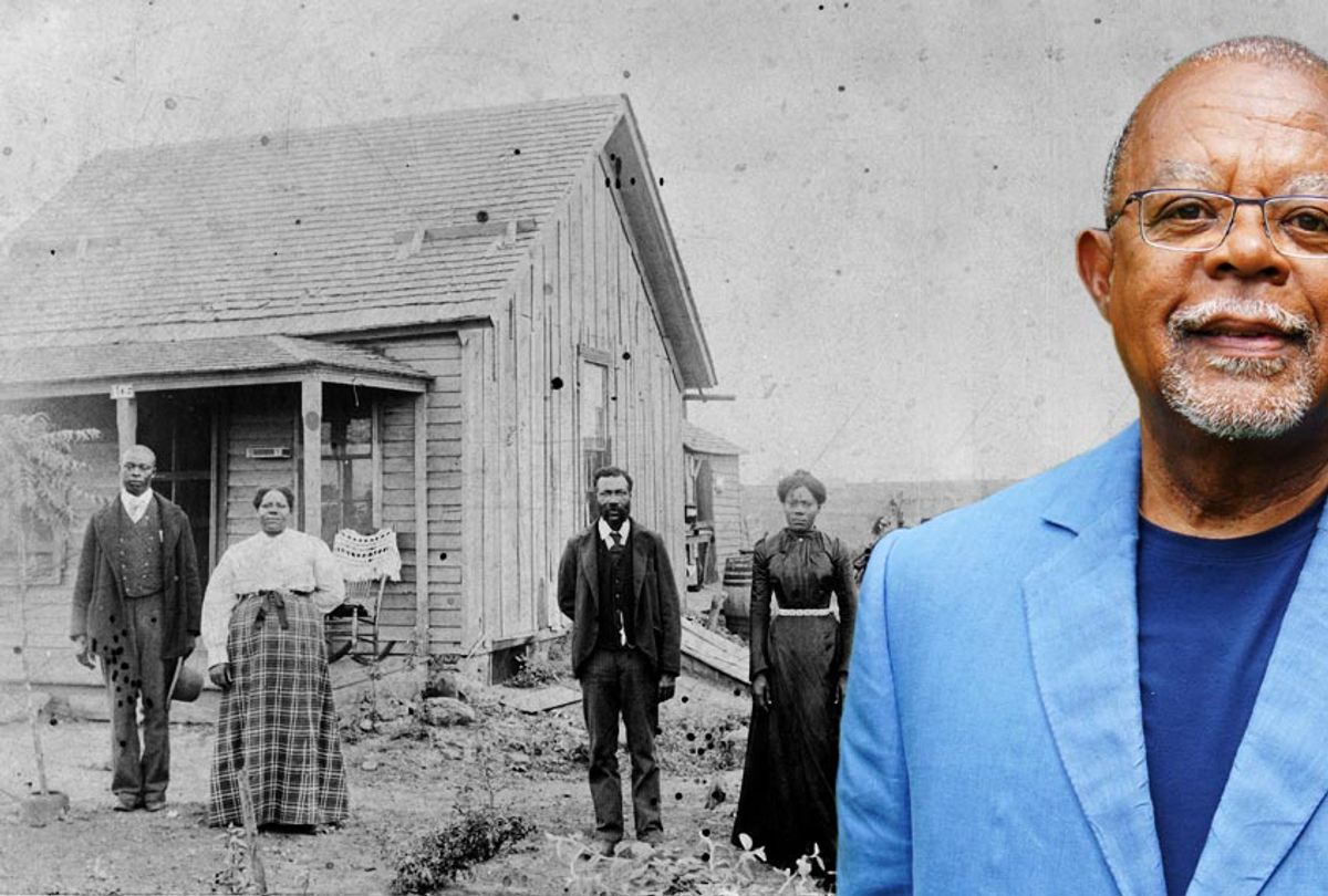 Henry Louis Gates, Jr.; Early African American homesteading family, standing outside home in Nicodemus Historic District, Kansas. (Courtesy of McGee Media/Courtesy of Library of Congress/Salon)