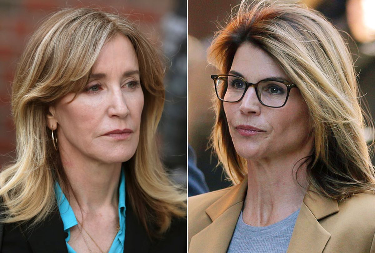 Felicity Huffman and Lori Loughlin outside of federal court in Boston on April 3, 2019, where they face charges in a nationwide college admissions bribery scandal. (AP/Charles Krupa/Steven Senne)