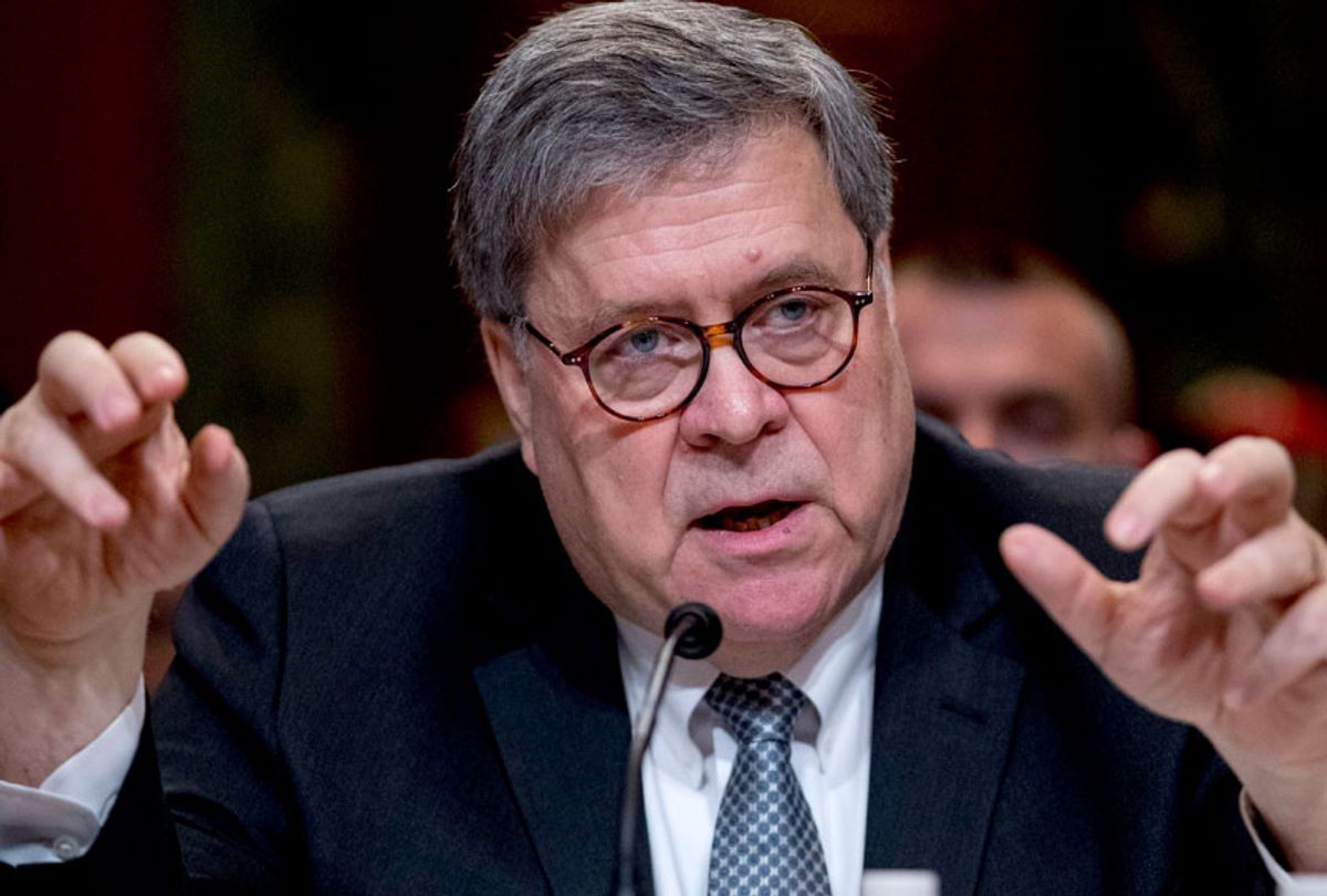 Attorney General William Barr reacts as he appears before a Senate Appropriations subcommittee to make his Justice Department budget request, Wednesday, April 10, 2019, in Washington. (AP/Andrew Harnik)