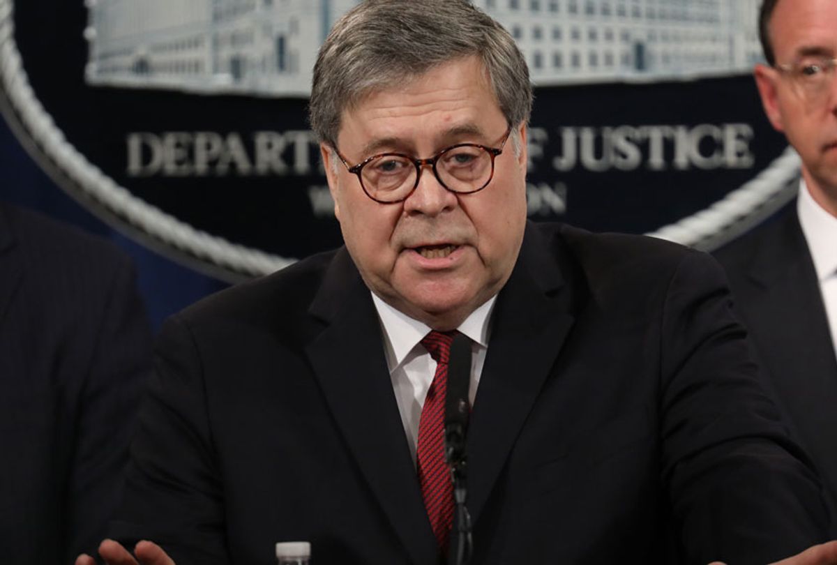 U.S. Attorney General William Barr speaks during a press conference on the release of the redacted version of the Mueller report at the Department of Justice April 18, 2019 in Washington, DC. (Getty/Win McNamee)