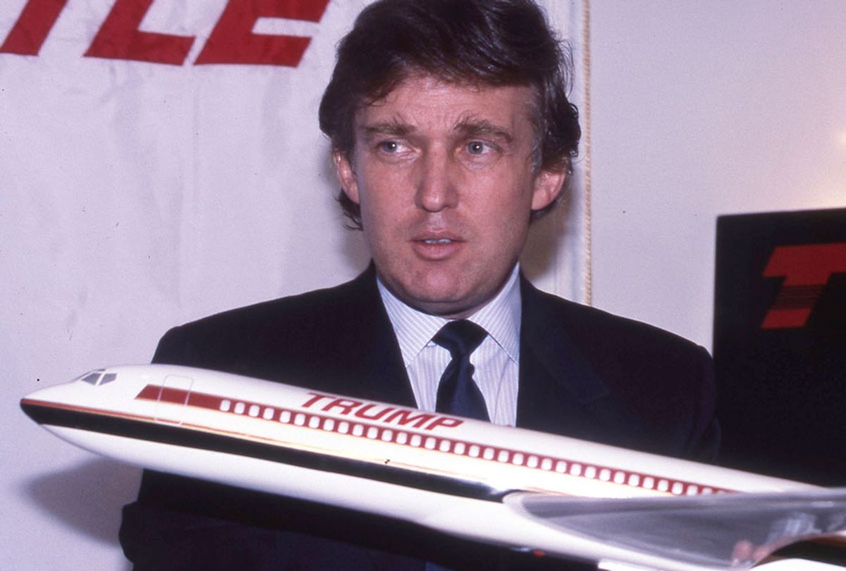 Donald Trump at a press conference to mark the launch of his Trump Shuttle airline on June 8, 1989 at the Plaza Hotel in New York City.  (Walter McBride/MediaPunch /IPX)