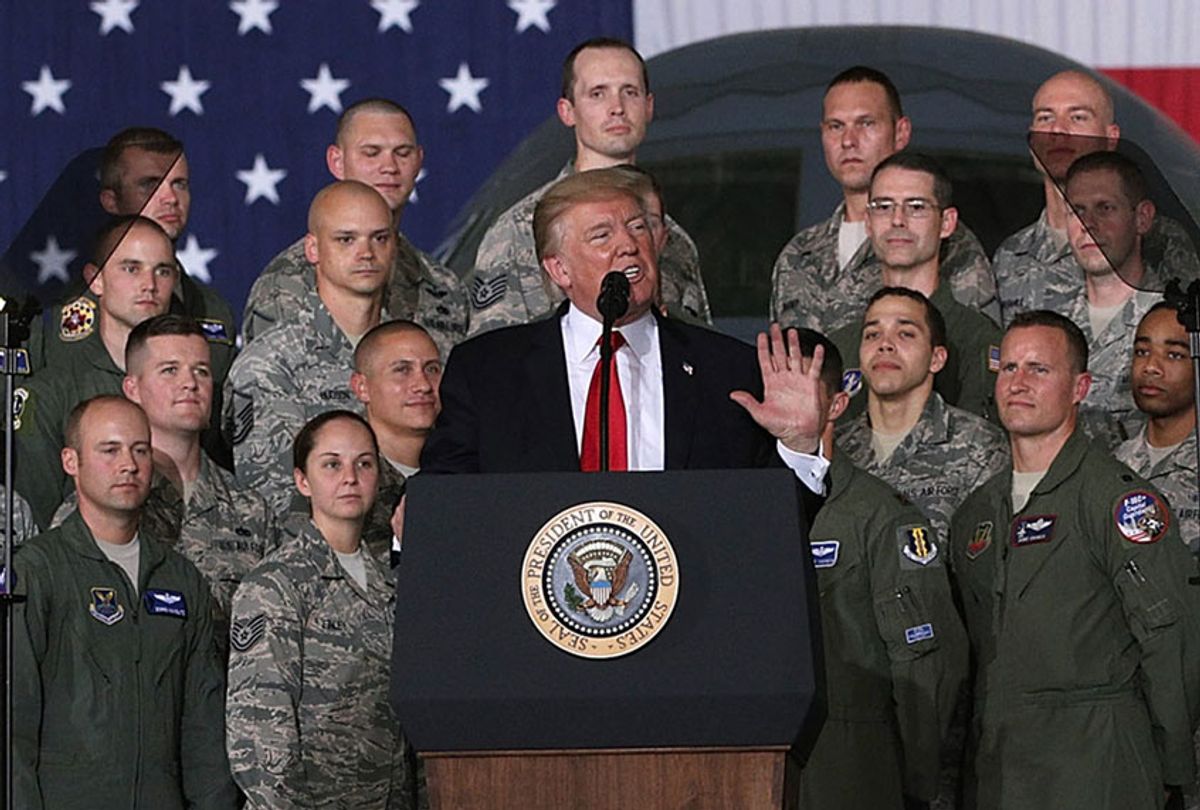 President Donald Trump speaks to Air Force personnel during an event September 15, 2017 at Joint Base Andrews in Maryland. (Getty/Alex Wong)