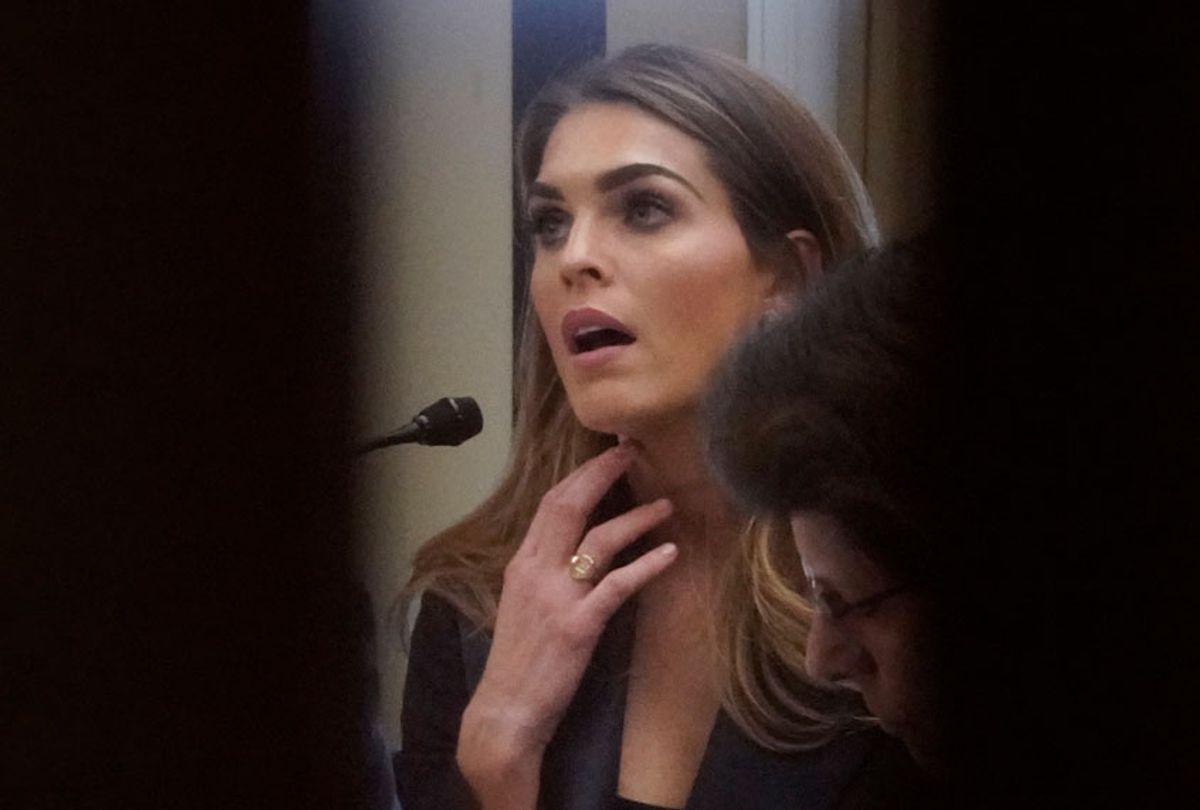 Former White House communications director Hope Hicks is seen behind closed doors during an interview with the House Judiciary Committee on Capitol Hill in Washington, Wednesday, June 19, 2019. (AP/J. Scott Applewhite)
