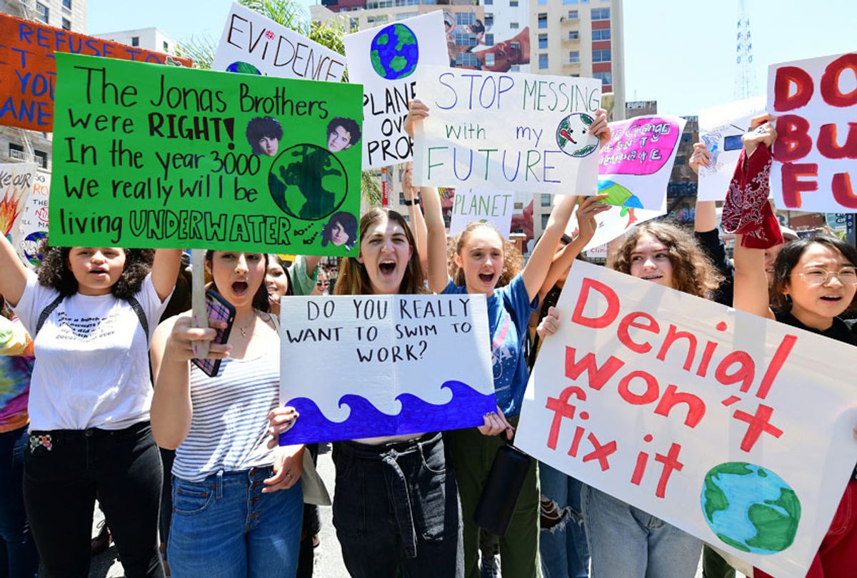 Climate change activists take part in the international Strike for Climate protest in Los Angeles on May 24, 2019. (Getty/Frederic J. Brown)