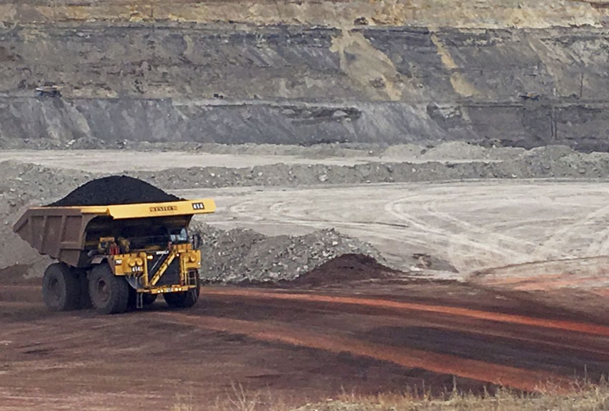 A dump truck hauls coal at Contura Energy's Eagle Butte Mine near Gillette, Wyo. (AP/Mead Gruver)
