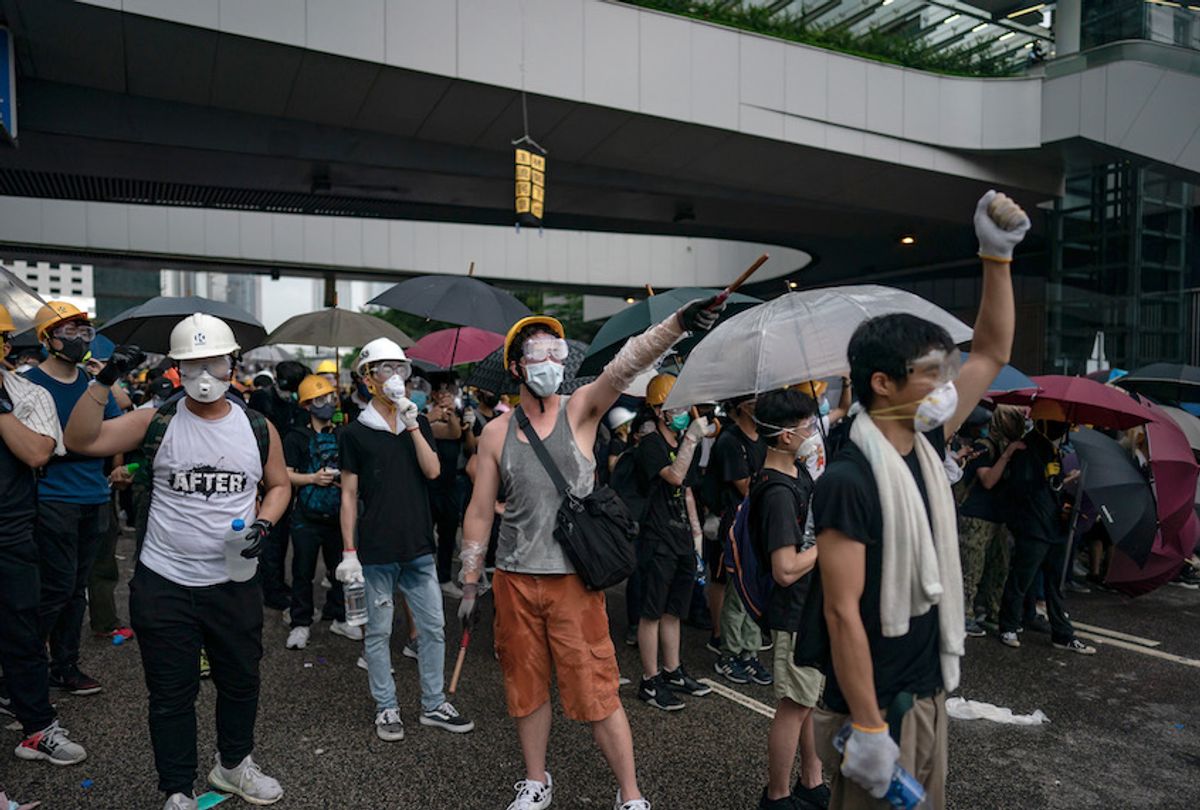 Protesters chant slogans during a protest on June 12, 2019 in Hong Kong China.  (Photo by Anthony Kwan/Getty Images)