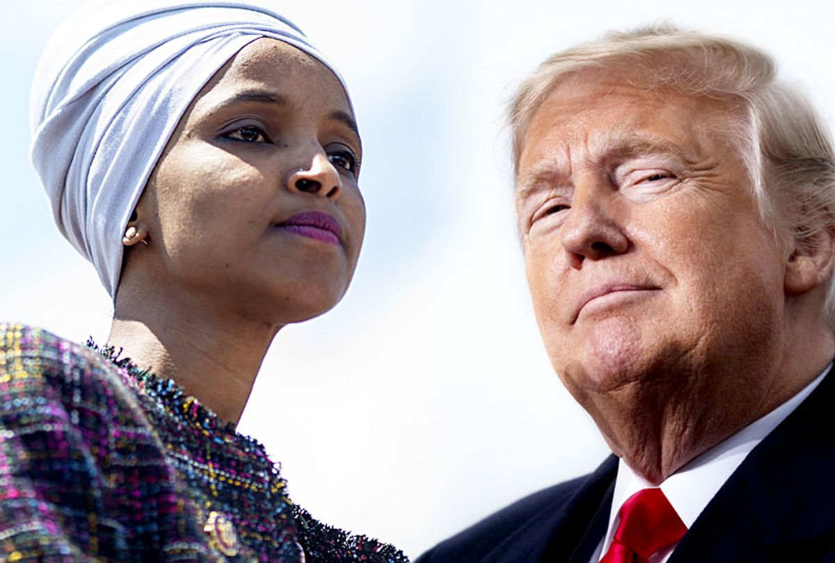Rep. Ilhan Omar (D-MN); President Donald Trump (AP/Getty/Salon)