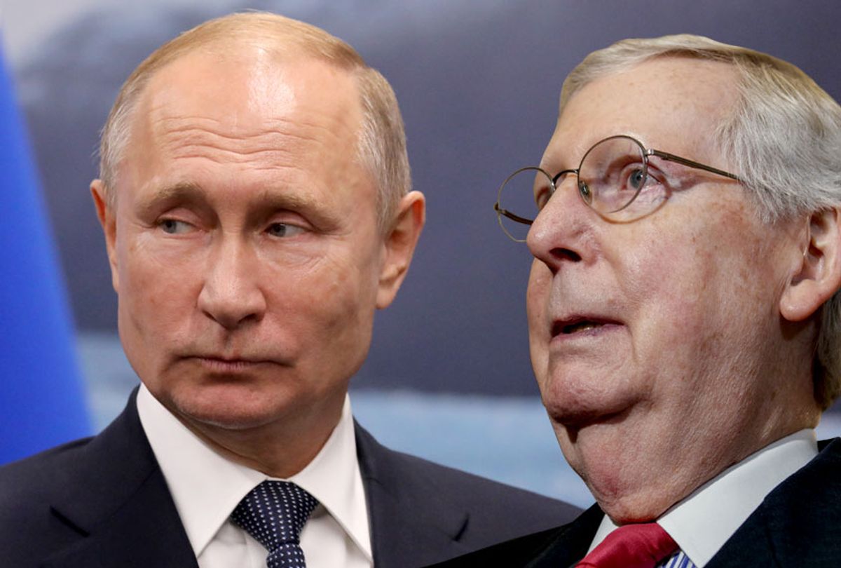 Russian President Vladimir Putin; Senate Majority Leader Mitch McConnell (R-KY) (AP/Getty/Salon)