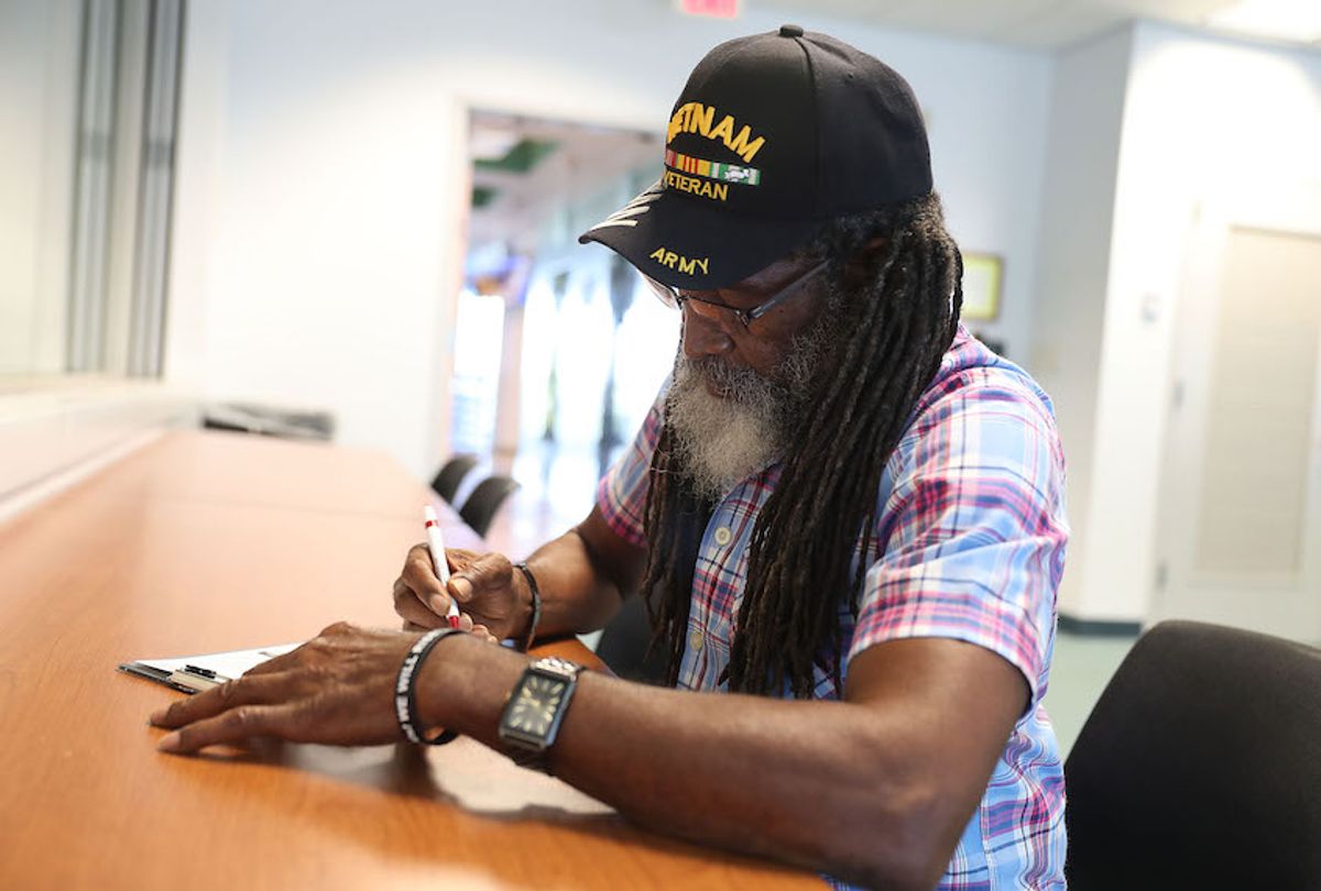 Clarence Singleton registers to vote at the Lee County Supervisor of Elections office on January 08, 2019 in Fort Myers, Florida. Mr. Singleton is able to register to vote for the first time after his right to vote was taken away in 2008 as a new constitutional amendment took effect, which automatically restores voting rights to most people who have felonies on their record. The referendum overturned a 150-year-old law that barred people with felony convictions from voting. (Photo by Joe Raedle/Getty Images) (Joe Raedle/Getty Images)