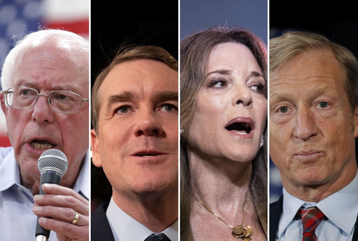 Bernie Sanders; Michael Bennet; Marianne Williamson; Tom Steyer (AP/Getty/Salon)