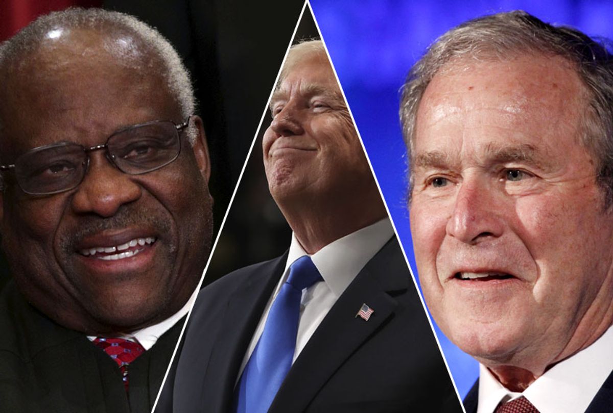 Clarence Thomas; Donald Trump; George W. Bush (AP/Getty)
