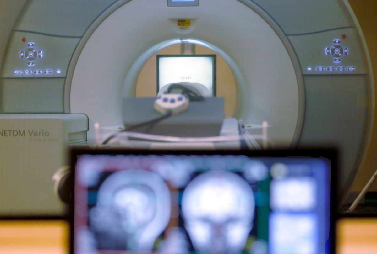 A brain-scanning MRI machine at Carnegie Mellon University in Pittsburgh.  (AP Photo/Keith Srakocic, File)