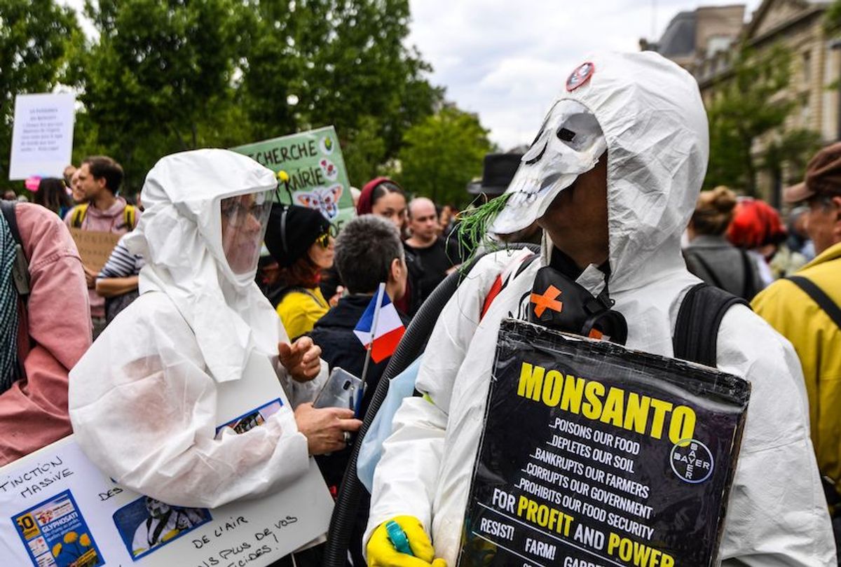People gather at the Place de la Republique square in Paris on May 18, 2019 to take part in a march as part of a worlwide call to demonstrate against Monsanto and other agri-business giants. (Photo by Alain JOCARD / AFP)        (Photo credit should read ALAIN JOCARD/AFP/Getty Images) (Alain Jocard/AFP/Getty Images)