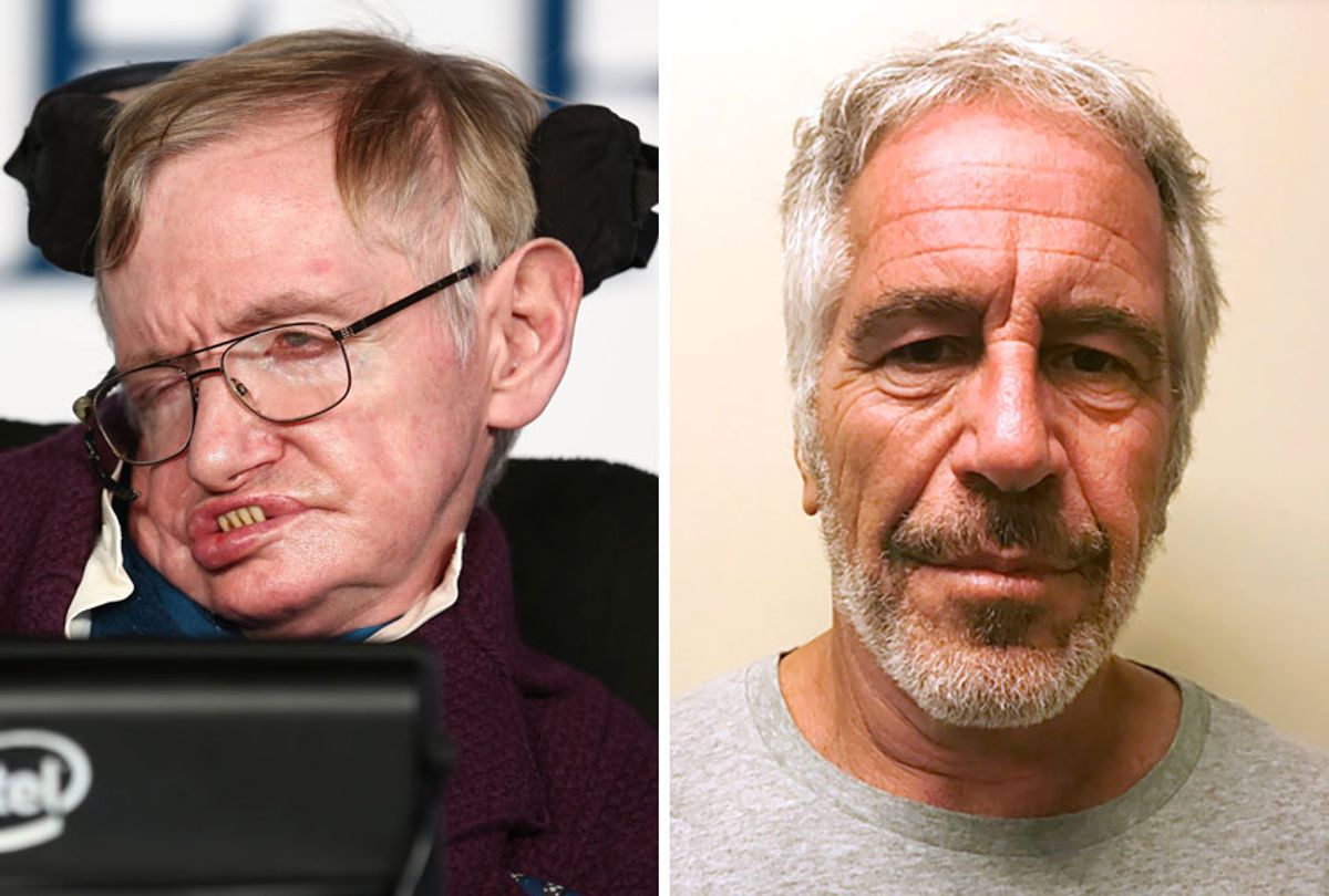 Stephen Hawking; Jeffrey Epstein (Getty/Tim P. Whitby/AP/New York State Sex Offender Registry)