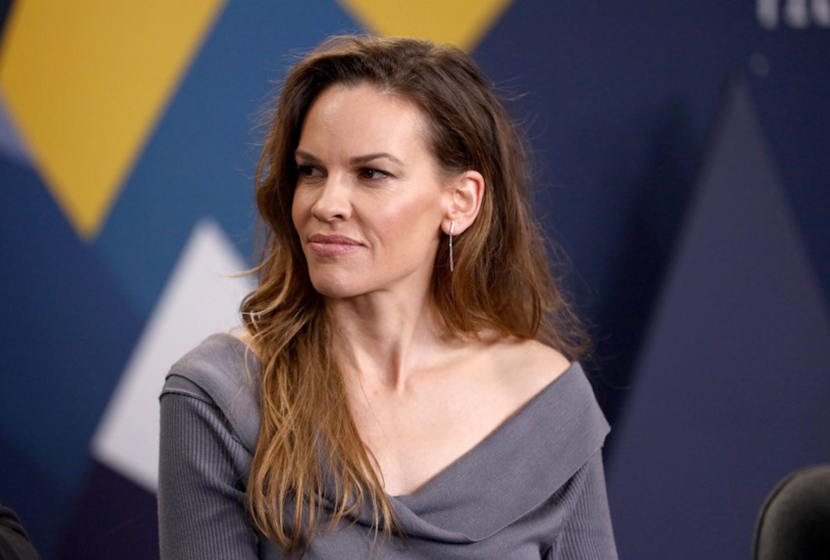 Hillary Swank stars in "The Hunt," now shelved by Universal, alongside Betty Gilpin (Rich Polk/Getty Images)