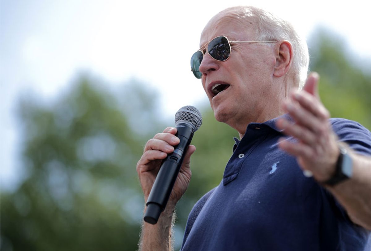 Democratic presidential candidate and former Vice President Joe Biden delivers a 20-minute campaign speech at the Des Moines Register Political Soapbox at the Iowa State Fair August 08, 2019 in Des Moines, Iowa. (Getty/Chip Somodevilla)