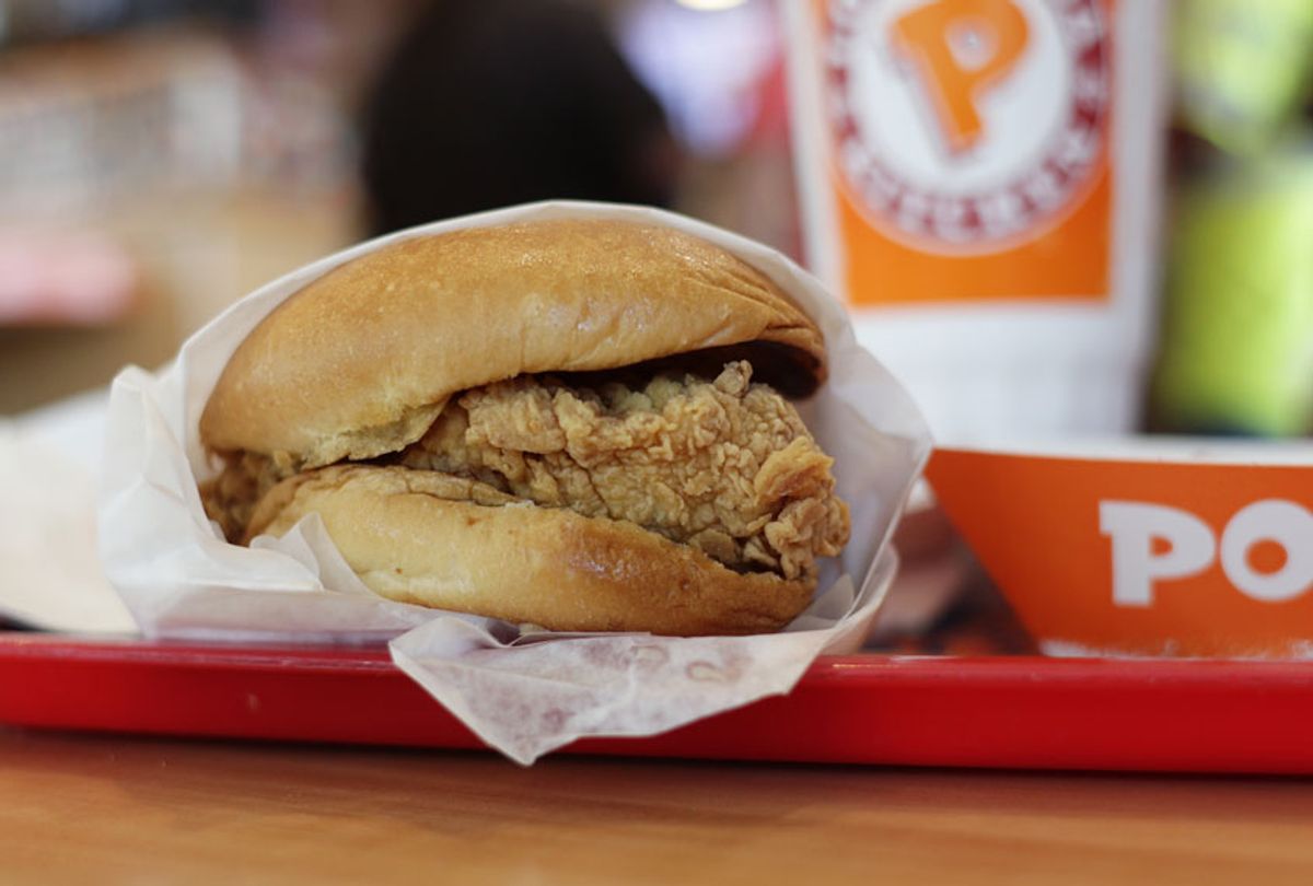 A chicken sandwich is seen at a Popeyes, Thursday, Aug. 22, 2019, in Kyle, Texas. (AP/Eric Gay)