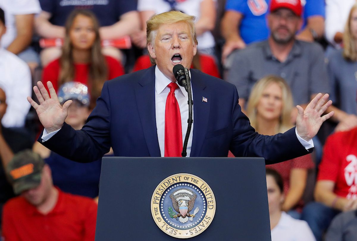 President Donald Trump speaks at a campaign rally at U.S. Bank Arena, Thursday, Aug. 1, 2019, in Cincinnati. (AP Photo/John Minchillo) (AP Photo/John Minchillo)