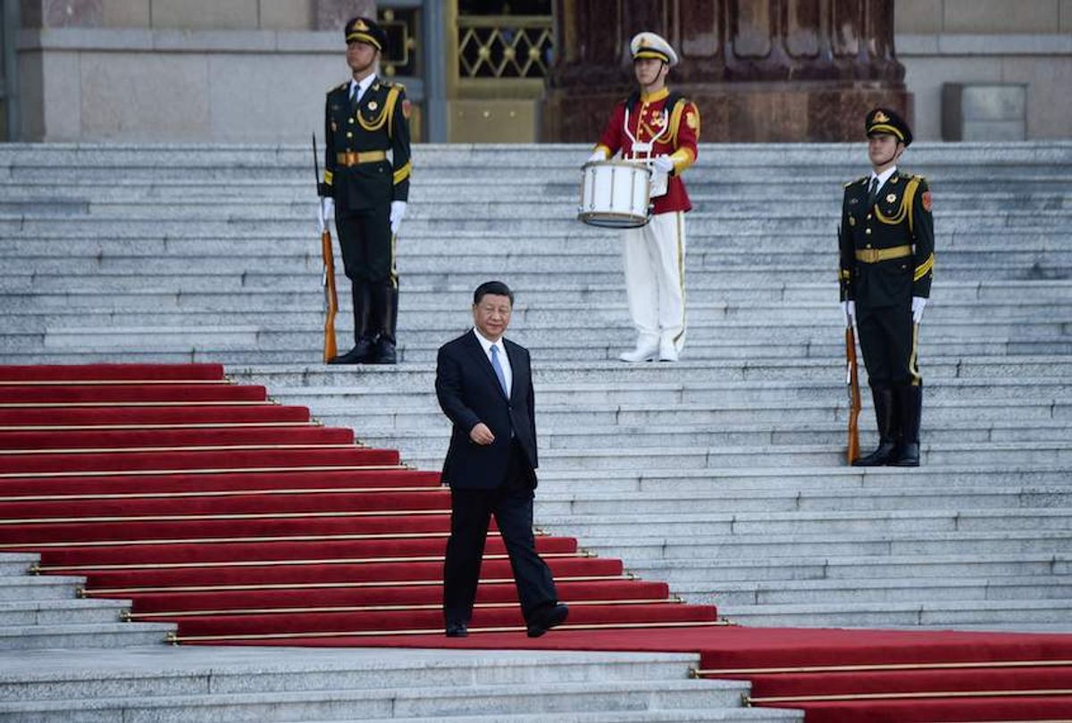 China's President Xi Jinping (bottom) attends a welcoming ceremony for Colombia's President Ivan Duque (not pictured) outside the Great Hall of the People in Beijing on July 31, 2019. (Photo by WANG ZHAO / AFP)        (Photo credit should read WANG ZHAO/AFP/Getty Images) (Wang Zhao/AFP/Getty)