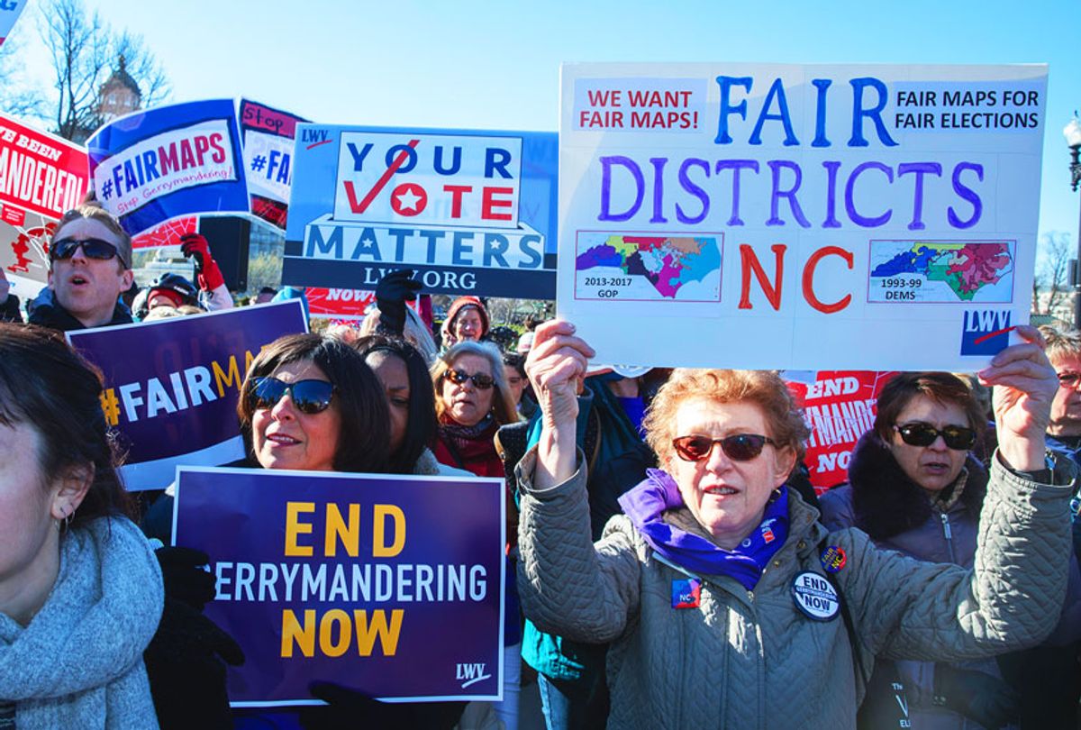 Protesters attend a rally for "Fair Maps" in Washington, DC. The rally was part of the Supreme Court hearings in landmark redistricting cases out of North Carolina and Maryland. (Getty/ Tasos Katopodis)