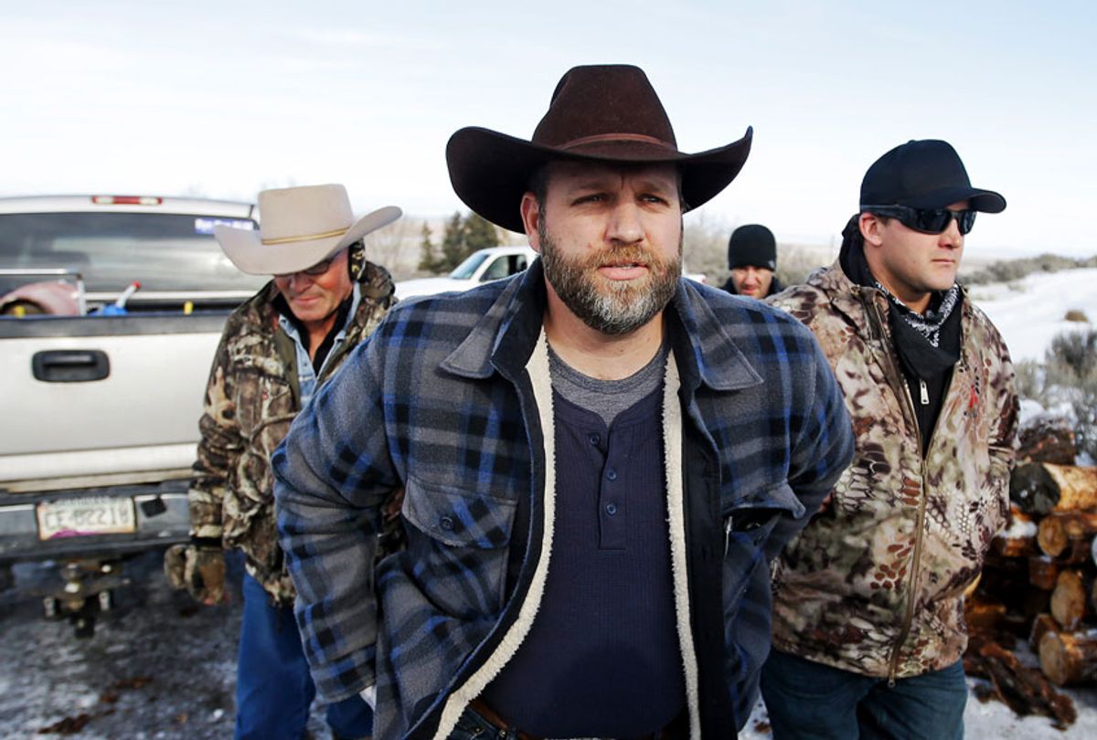 Ammon Bundy, one of the sons of Nevada rancher Cliven Bundy, arrives for a news conference at Malheur National Wildlife Refuge near Burns, Ore., on Wednesday, Jan. 6, 2016. With the takeover entering its fourth day Wednesday, authorities had not removed the group of roughly 20 people from the Malheur National Wildlife Refuge in eastern Oregon's high desert country. (AP Photo/Rick Bowmer)