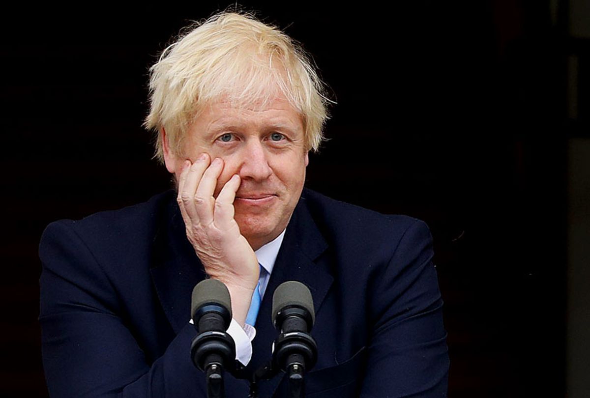 Britain's Prime Minister Boris Johnson gestures during a press conference on the steps of the Government buildings in Dublin on September 9, 2019. - Irish Prime Minister Leo Varadkar said on Monday that the European Union had not received from Britain any alternatives to the so-called backstop provision in the Brexit divorce deal. (LORRAINE O'SULLIVAN/AFP/Getty Images)