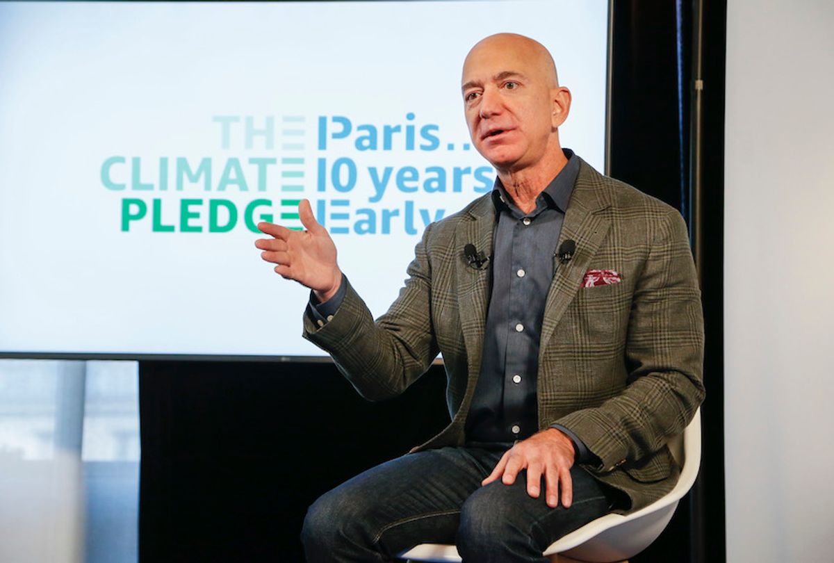 Amazon CEO Jeff Bezos announces  the co-founding of The Climate Pledge at the National Press Club on September 19, 2019 in Washington, DC. (Paul Morigi/Getty Images for Amazon)
