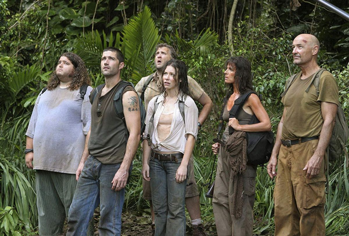 Mira Furlan, Matthew Fox, Jorge Garcia, Terry O'Quinn, and Evangeline Lilly in Lost (2004) (Mario Perez/American Broadcasting Companies, Inc/Getty Images)