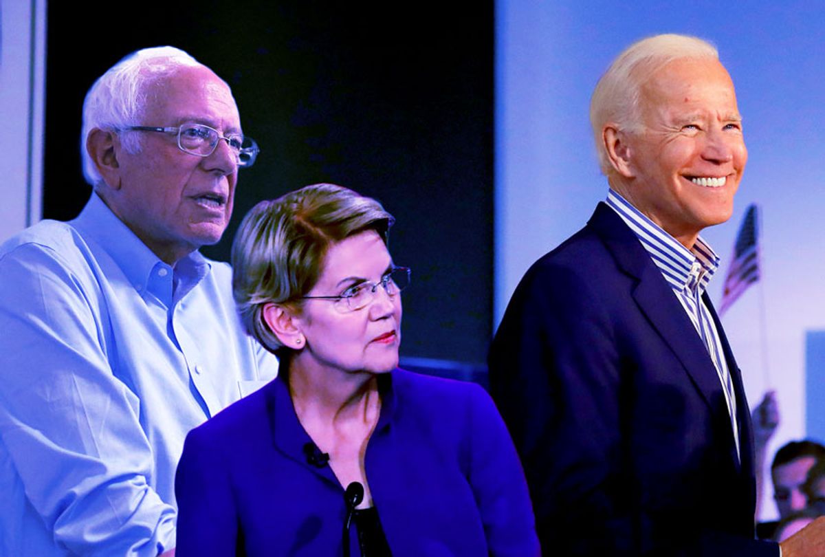 Joe Biden, Bernie Sanders and Elizabeth Warren (AP Photo/Salon)