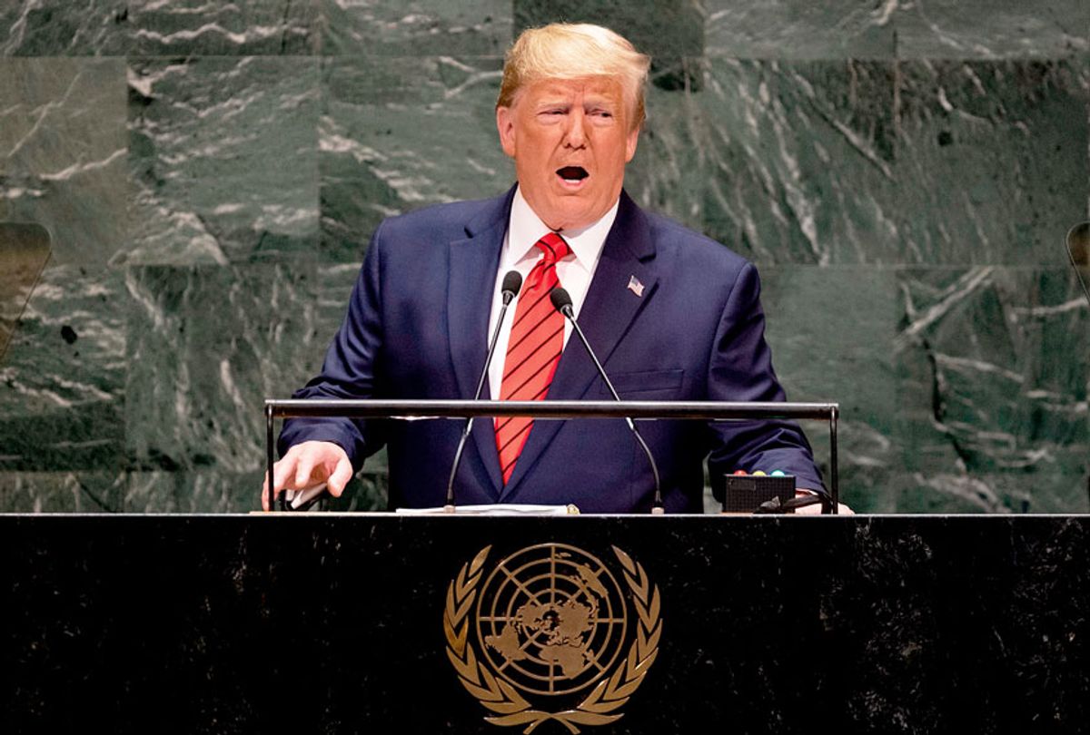 US President Donald Trump speaks during the 74th Session of the United Nations General Assembly at UN Headquarters in New York, September 24, 2019. (JOHANNES EISELE/AFP/Getty Images)