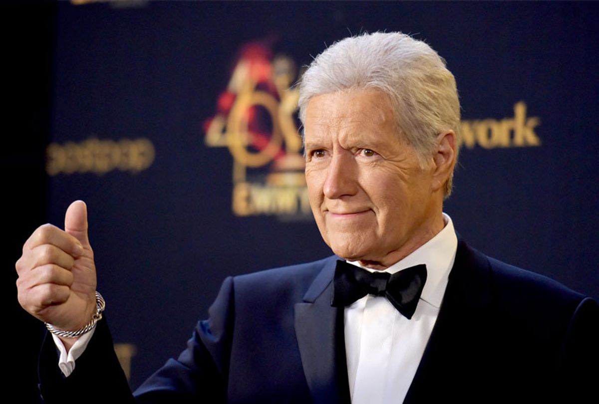 Alex Trebek poses in the press room at the 46th annual Daytime Emmy Awards at the Pasadena Civic Center on Sunday, May 5, 2019, in Pasadena, Calif.  (Richard Shotwell/Invision/AP)