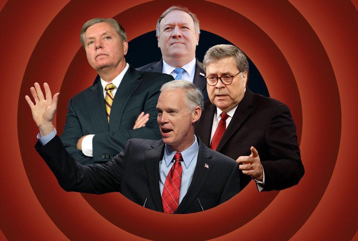 Bill Barr, Mike Pompeo, Lindsey Graham, and Ron Johnson (Getty Images/AP Photos/Salon)