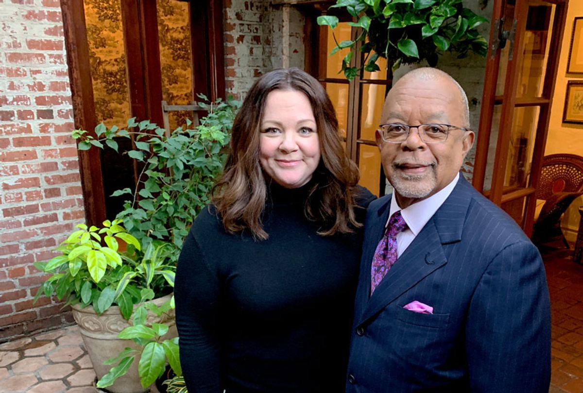 Host Henry Louis Gates, Jr. actress Melissa McCarthy while taping Finding Your Roots. (Courtesy of McGee Media)