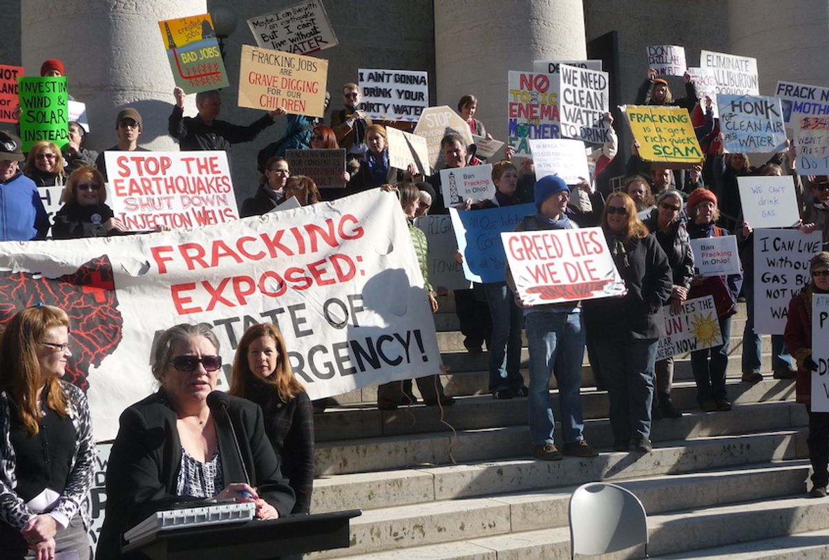 Around 125 anti-fracking activists demonstrated at the Ohio Statehouse in Columbus on January 10, 2012. (ProgressOhio/Flickr)
