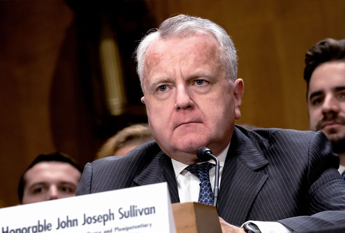 Deputy Secretary of State John Sullivan appears before the Senate Foreign Relations Committee for his confirmation hearing to be the new U.S. ambassador to Russia, on Capitol Hill in Washington, Wednesday, Oct. 30, 2019. President Donald Trump's nominee faced questions about Russian election interference and the ouster of the U.S. ambassador to Ukraine at his Senate confirmation hearing.  (AP Photo/J. Scott Applewhite)