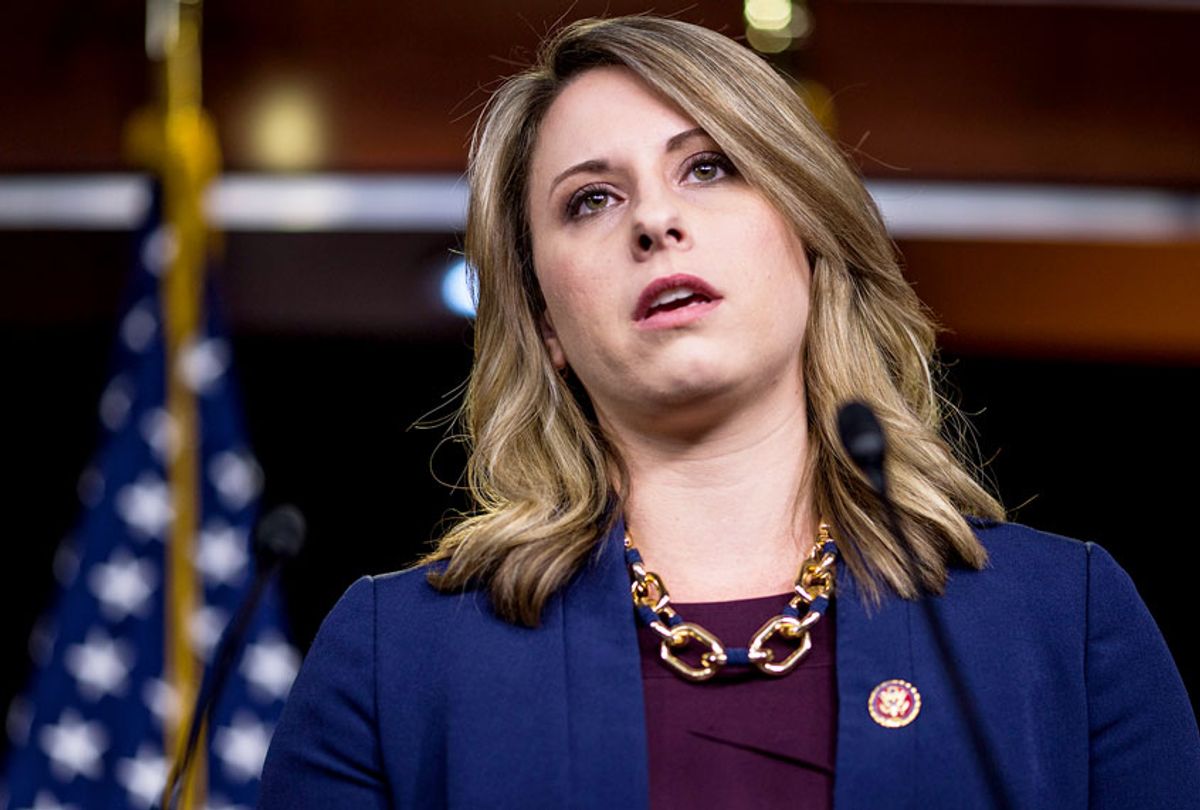 Rep. Katie Hill (D-CA) speaks during a news conference on April 9, 2019 in Washington, DC. House Democrats unveiled new letters to the Attorney General, HHS Secretary, and the White House demanding the production of documents related to Americans health care in the Texas v. United States lawsuit. (Zach Gibson/Getty Images)