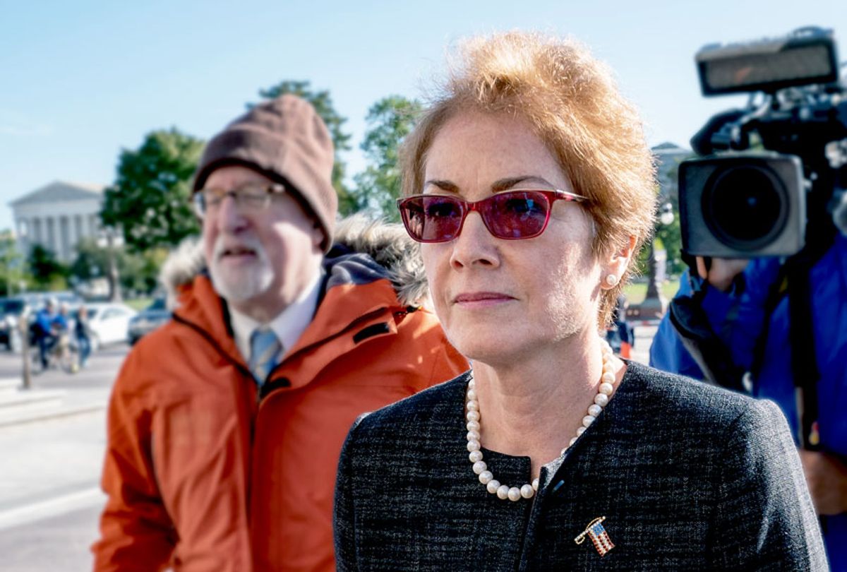 Former U.S. ambassador to Ukraine Marie Yovanovitch, arrives on Capitol Hill, Friday, Oct. 11, 2019, in Washington, as she is scheduled to testify before congressional lawmakers on Friday as part of the House impeachment inquiry into President Donald Trump.  (AP Photo/J. Scott Applewhite)