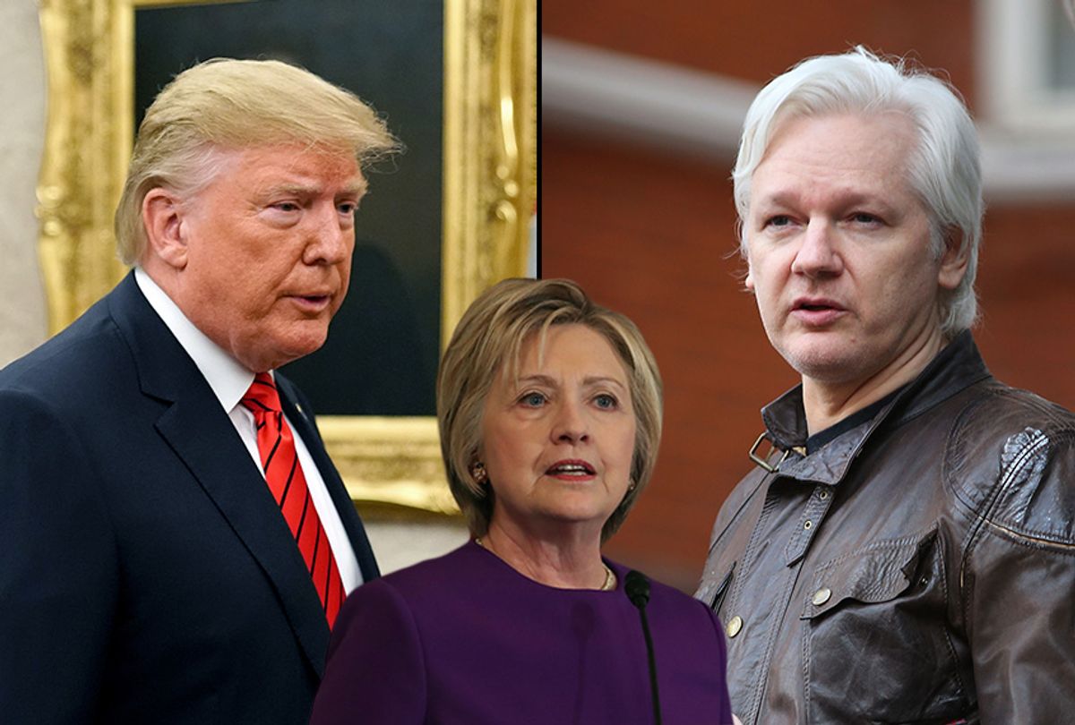 Donald Trump, Hillary Clinton and Julian Assange (Getty Images/Salon)