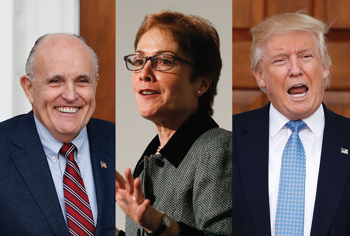 Rudy Giuliani, Marie Yavanovitch and Donald Trump (AP Photo/Salon)