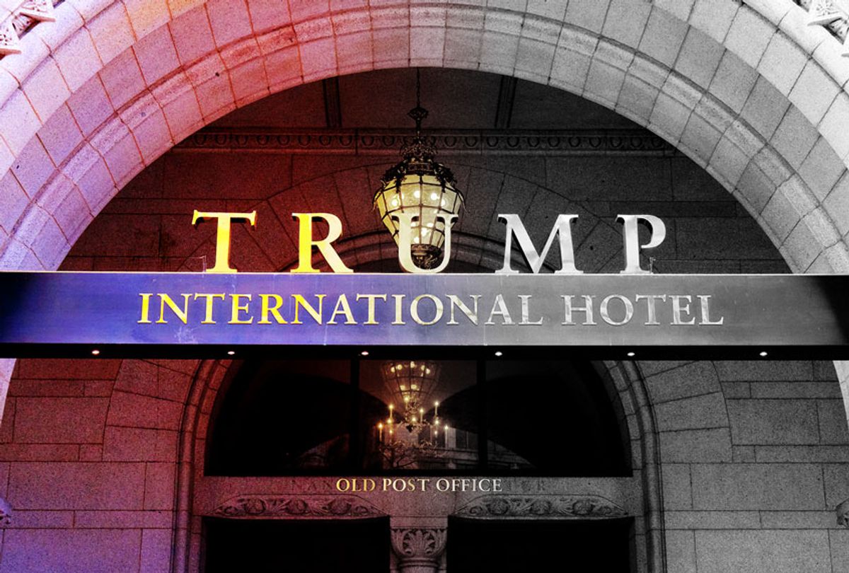 The north face of the Trump International Hotel is seen in this general view. Monday, March 11, 2019, in Washington D.C. (AP Photo/Mark Tenally)