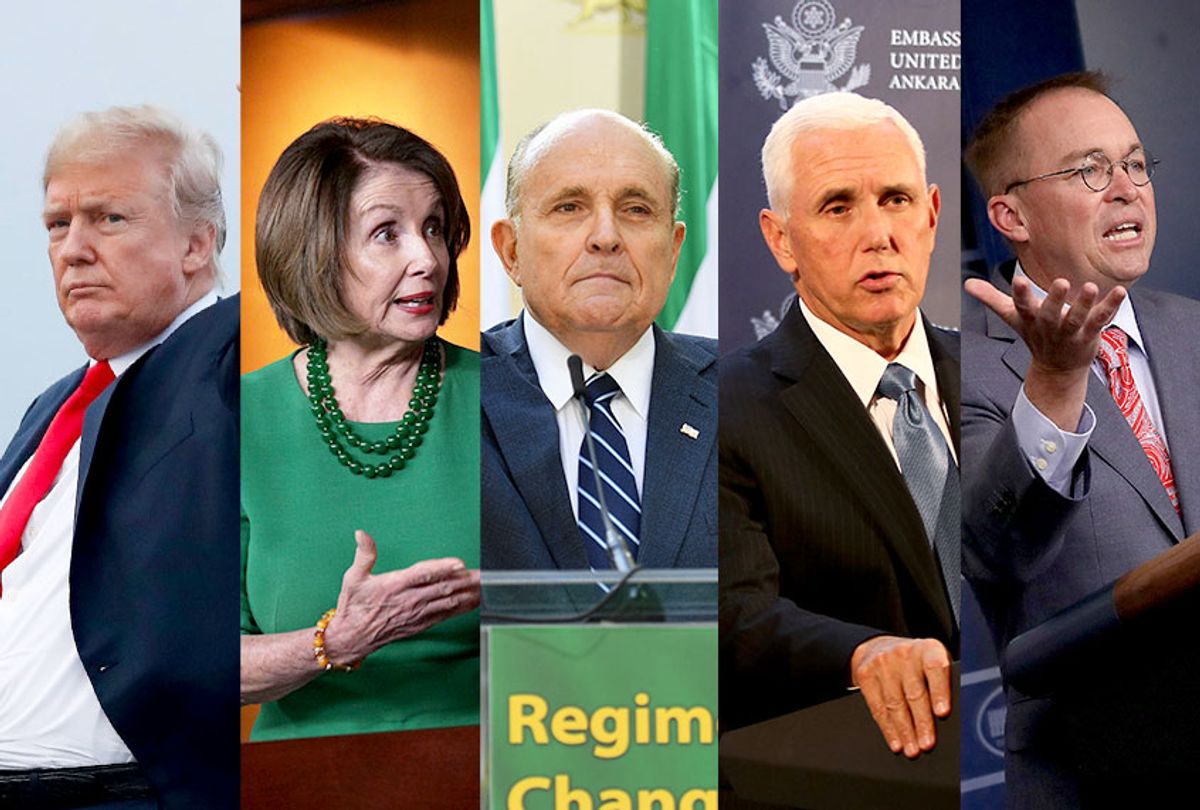 Donald Trump, Nancy Pelosi, Mike Pence, Rudy Giuliani and Mick Mulvaney (Getty Images/AP Photo/Salon)