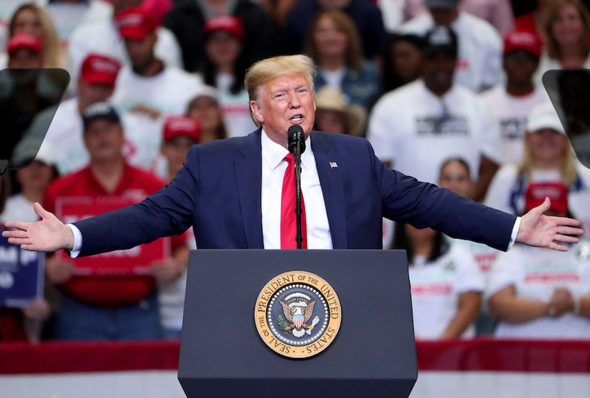 DALLAS, TEXAS - OCTOBER 17: U.S. President Donald Trump speaks during a "Keep America Great" Campaign Rally at American Airlines Center on October 17, 2019 in Dallas, Texas. (Photo by Tom Pennington/Getty Images) (om Pennington/Getty Images)