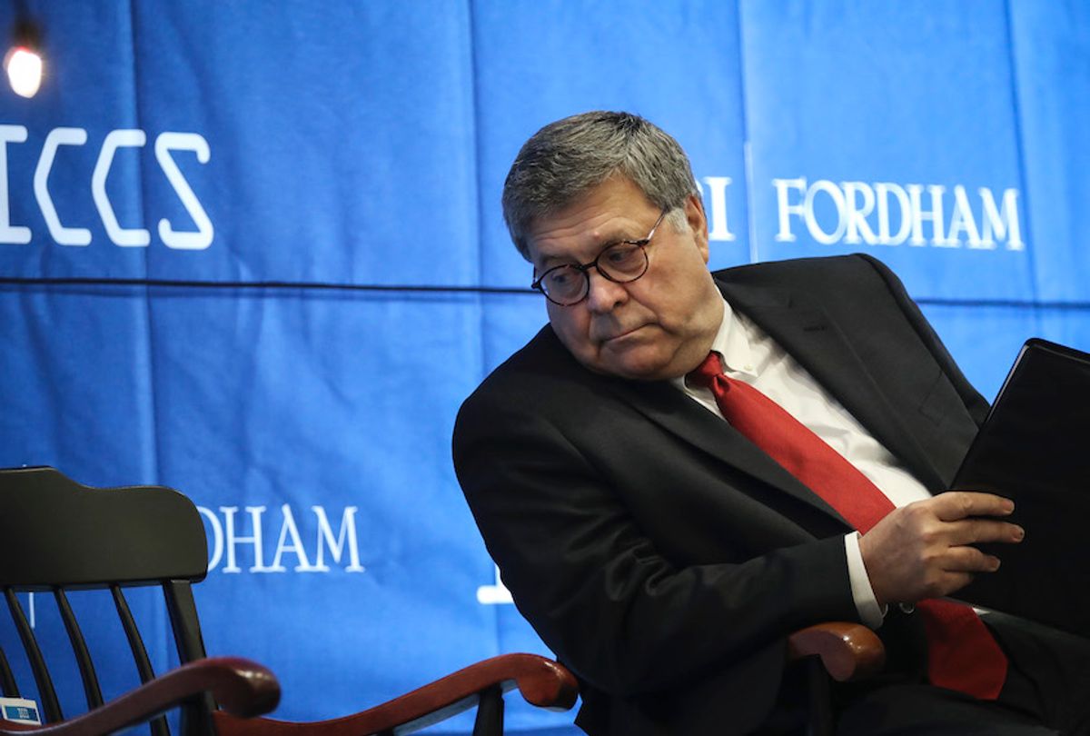 U.S. Attorney General William Barr waits to speak at the International Conference on Cyber Security at Fordham University School of Law on July 23, 2019 in New York City.  (Drew Angerer/Getty Images)