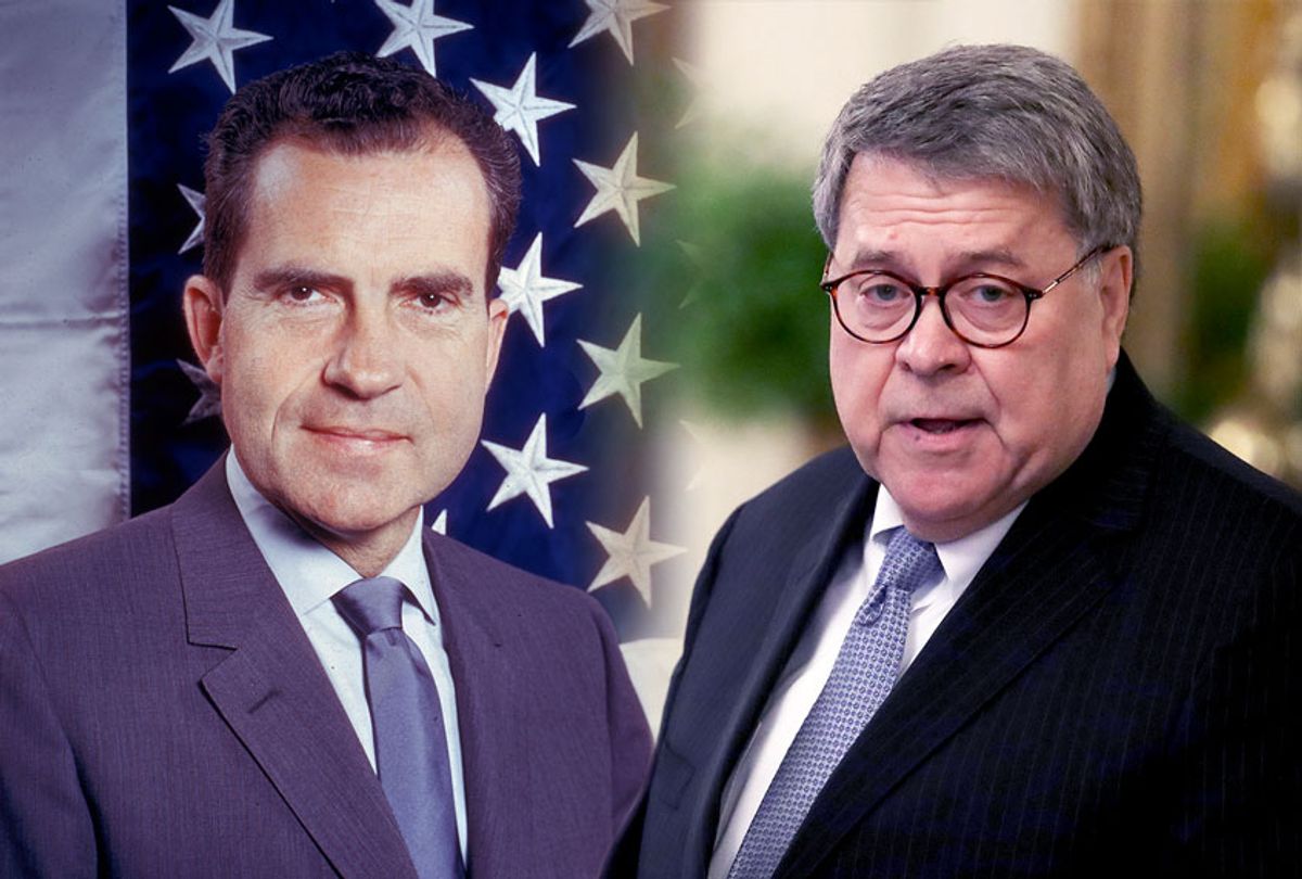 Richard Nixon and Bill Barr (Getty Images/Salon)